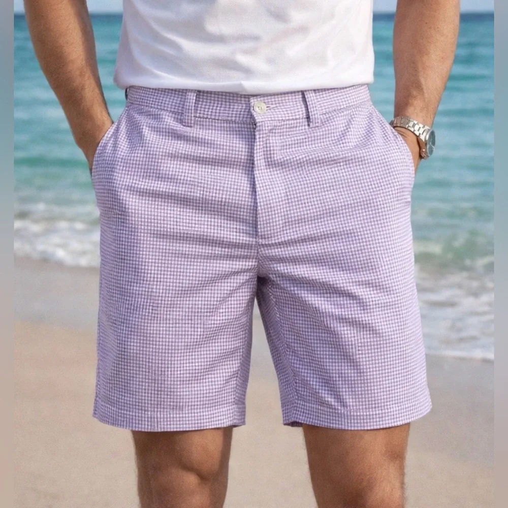 Polo Ralph Lauren Lavender Micro Gingham/Checkered Slim Fit 5 Pocket Short W/36